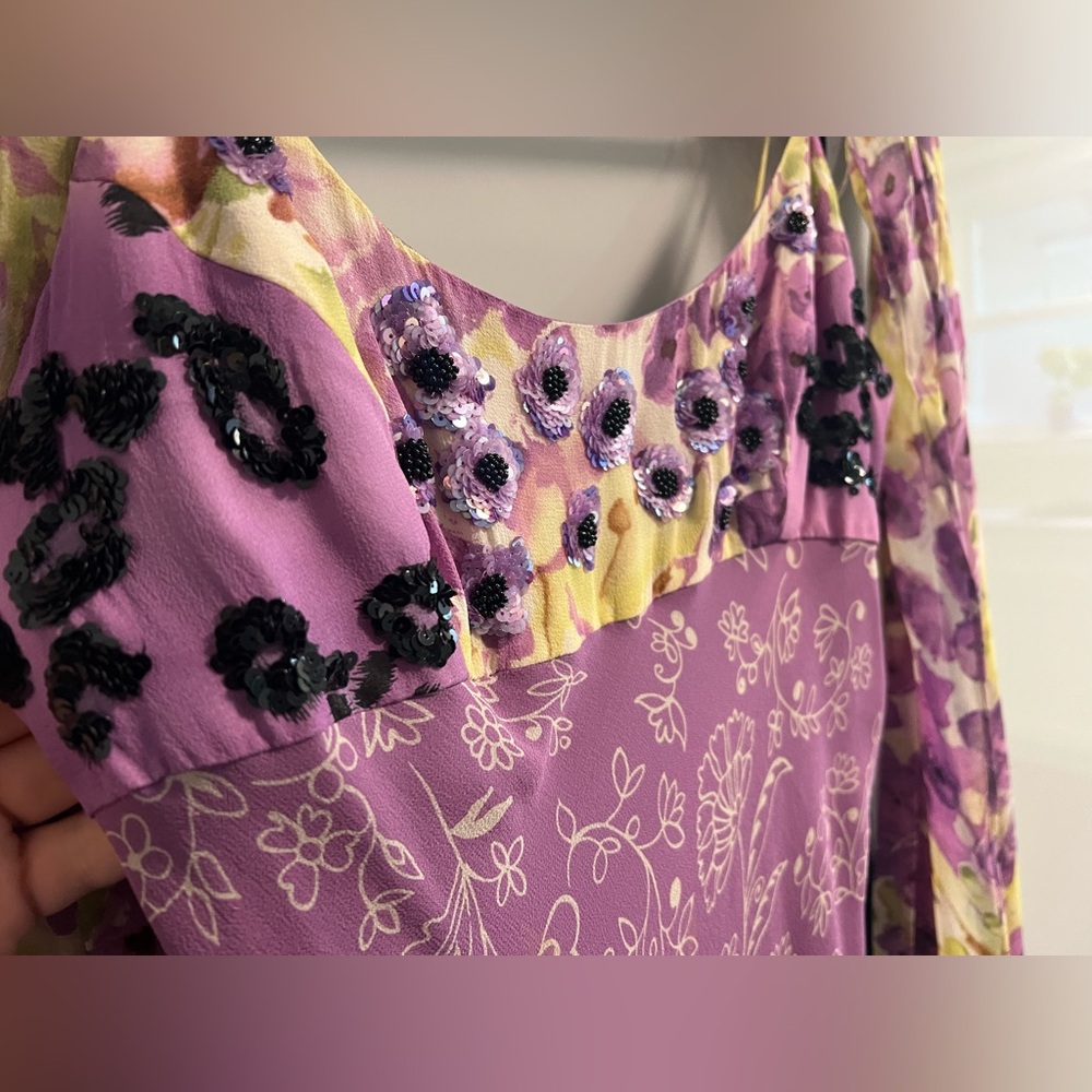 Vintage Nicole Miller Purple and Yellow Floral Dress - Picture 5 of 7